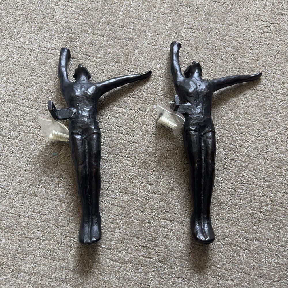 Vtg Cast Iron Bronze Black Medieval Wall Hanging Statues Man Cave art